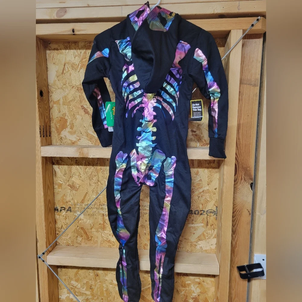 Tipsy Elves NWT  Kids Iridescent Skeleton Costume Loungewear Jumpsuit Size Mediu